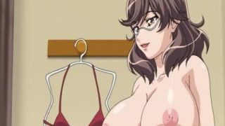 Huge titted hentai brunette gives head